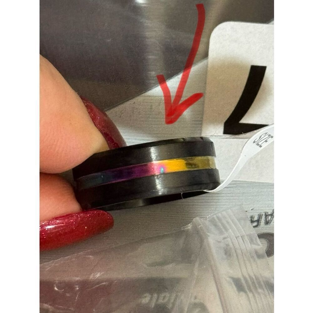 Wedding Band, Size 8 Black Titanium Ring w/ Multi-colored Stripe - Picture 8 of 8